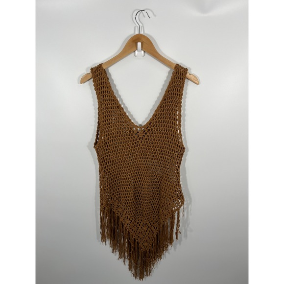 Unbranded Dresses & Skirts - Womens Crochet Mini Dress ONE SIZE Brown Asymmetrical Fringe Western Boho Chic